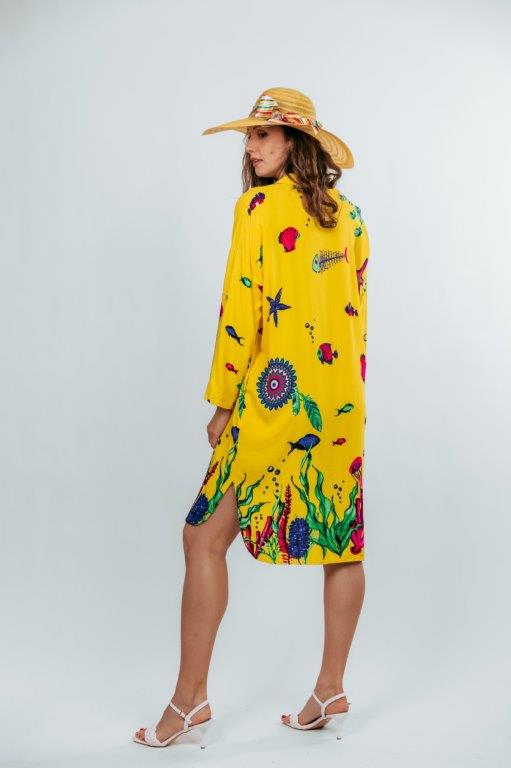 Unique clothing Nureteka yellow colorful casual dress 