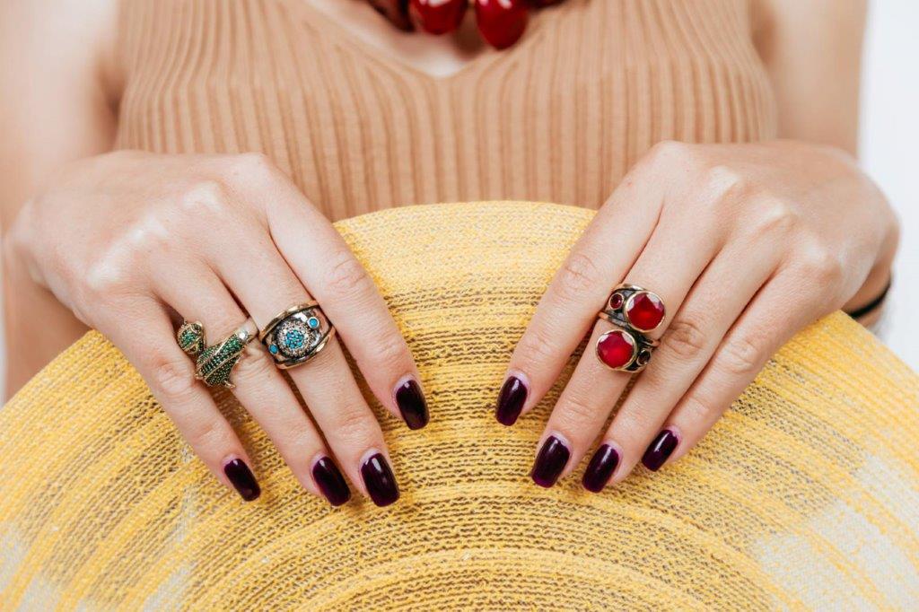 Oriental jewelry rings wearing by a model