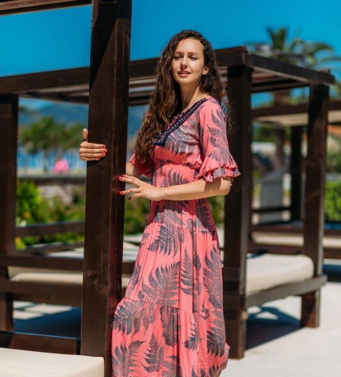 Casual pink dress on beautiful model